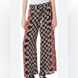 Angie Tie Waist Palazzo Floral Patterned Black and Red Pants